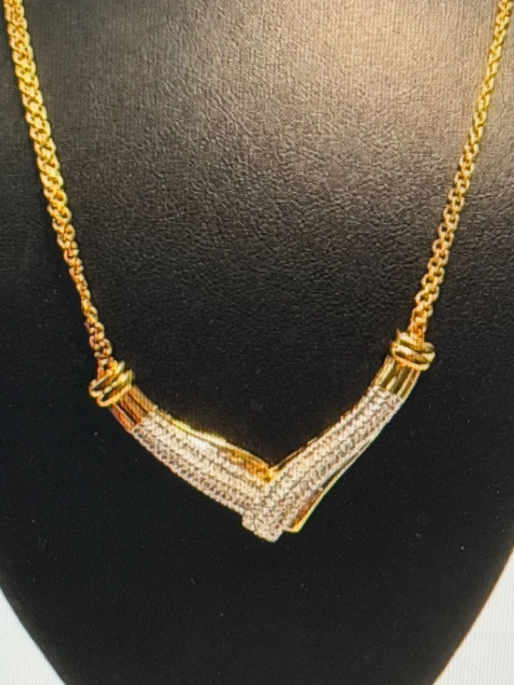 Gold V-Shaped Pavé Natural Diamond .85 Pendant Necklace - Women's Jewelry